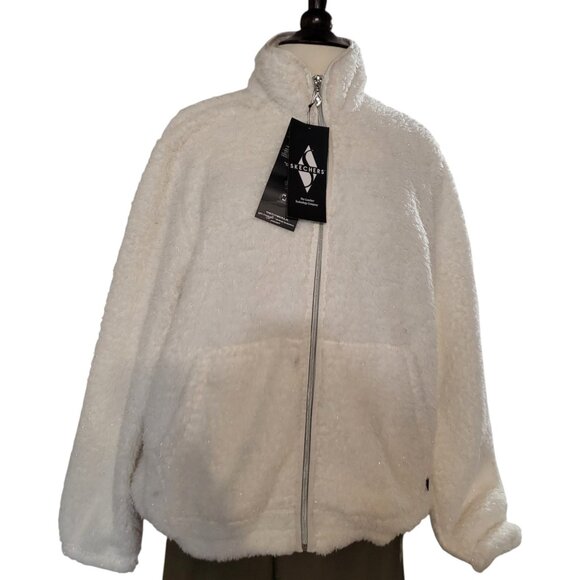 SKECHERS Go Snuggle shine sherpa jacket Color white cream size XL women - Picture 4 of 4